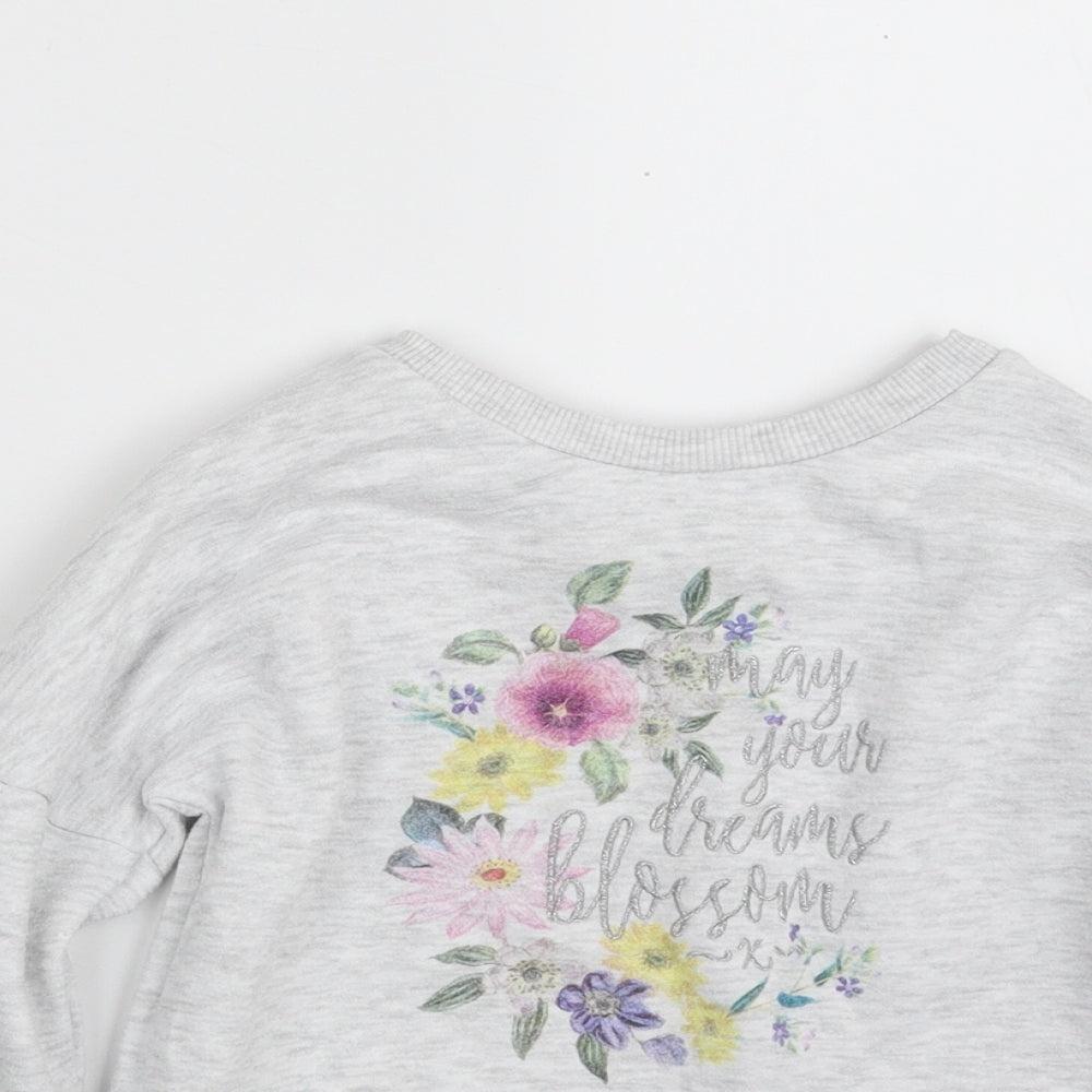 F&F Girls Grey  Polyester Pullover Sweatshirt Size 6-7 Years  Pullover - May Your Dreams Blossom