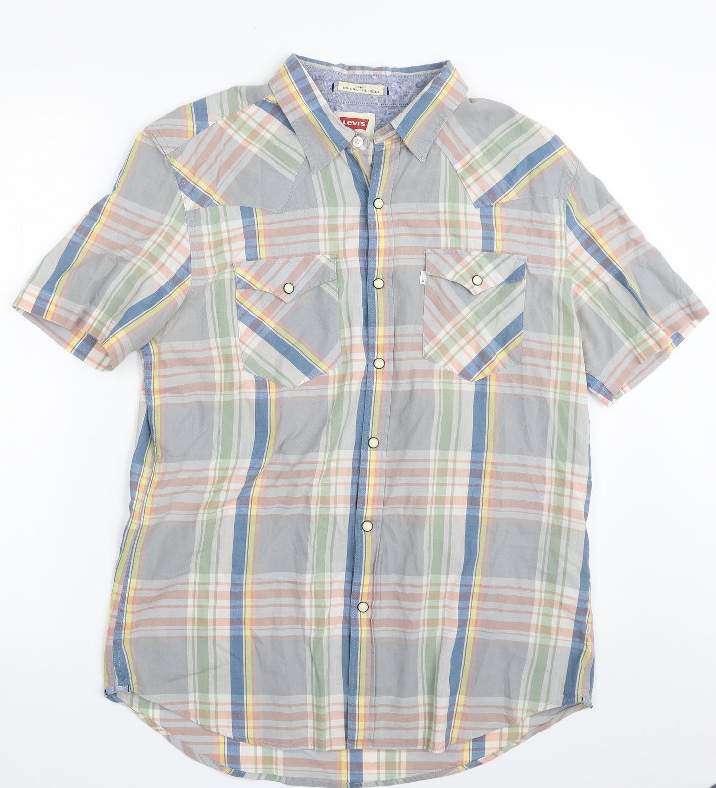 Levi's Mens Multicoloured Plaid Cotton  Button-Up Size L Collared Snap