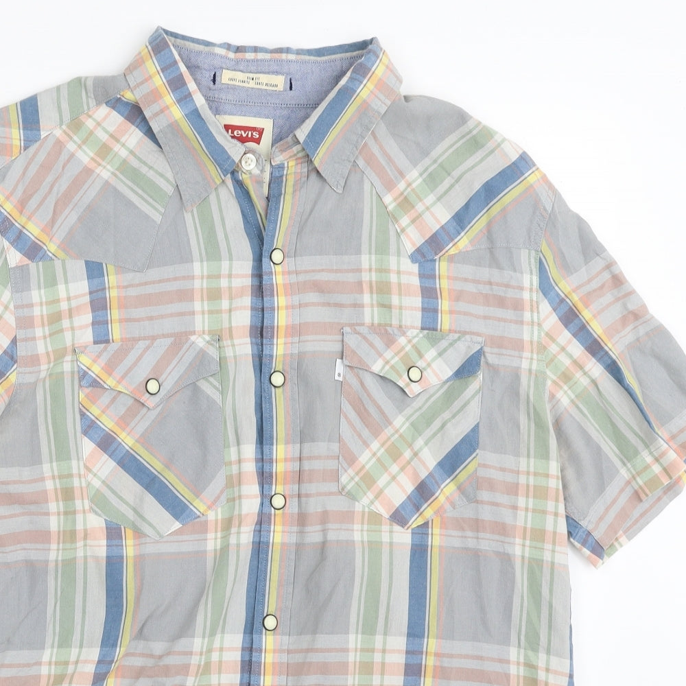 Levi's Mens Multicoloured Plaid Cotton  Button-Up Size L Collared Snap
