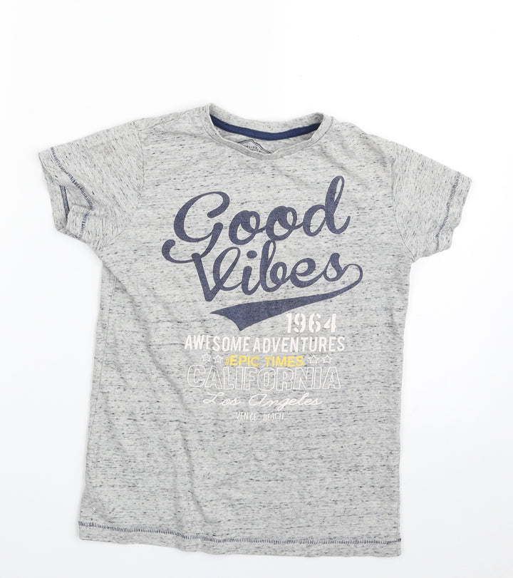 Matalan Boys Grey Cotton Pullover T-Shirt Size 8 Years Crew Neck Pullover - Good Vibes