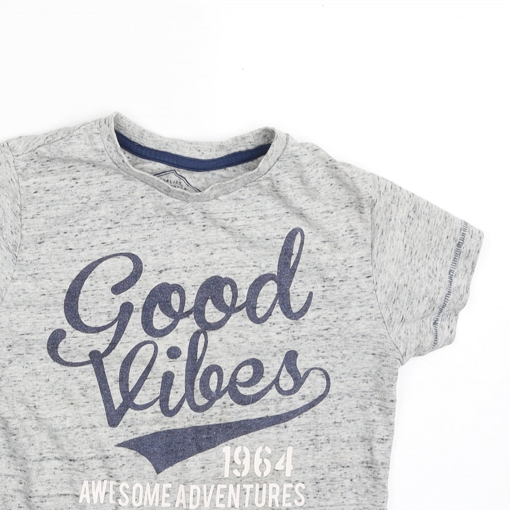 Matalan Boys Grey  Cotton Pullover T-Shirt Size 8 Years Crew Neck Pullover - Good Vibes