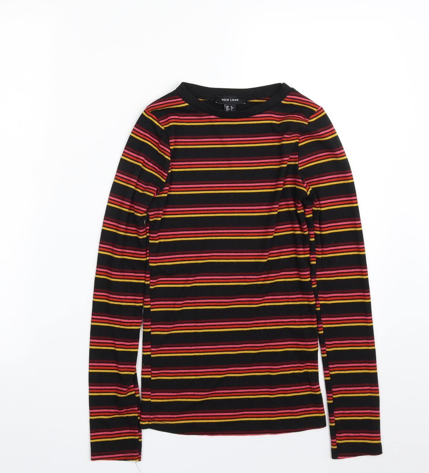 New Look Womens Black Crew Neck Striped Polyester Pullover Jumper Size 6
