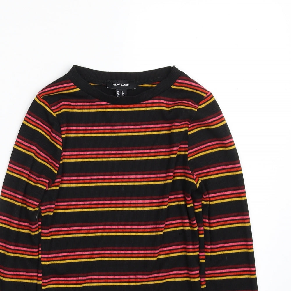 New Look Womens Black Crew Neck Striped Polyester Pullover Jumper Size 6