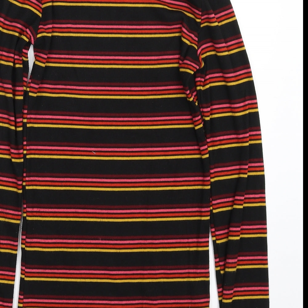 New Look Womens Black Crew Neck Striped Polyester Pullover Jumper Size 6
