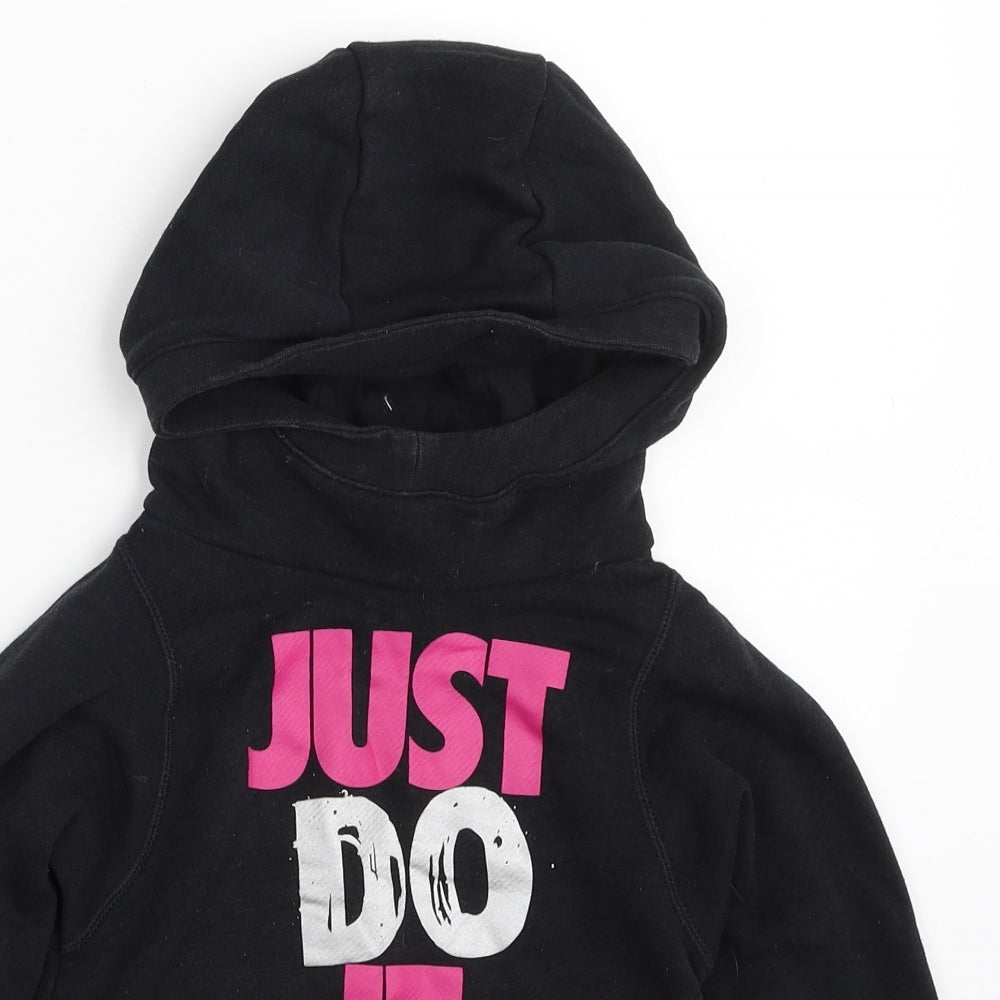 Nike Girls Black  Cotton Pullover Hoodie Size 6-7 Years  Pullover - JUST DO IT!
