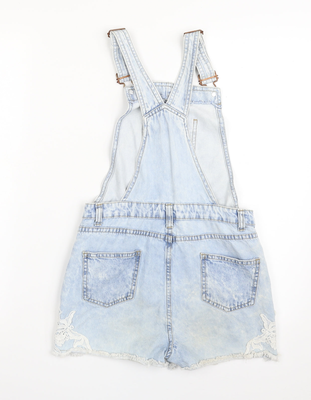 Denim & Co. Girls Blue  100% Cotton Pinafore/Dungaree Dress  Size 11-12 Years  Square Neck Button