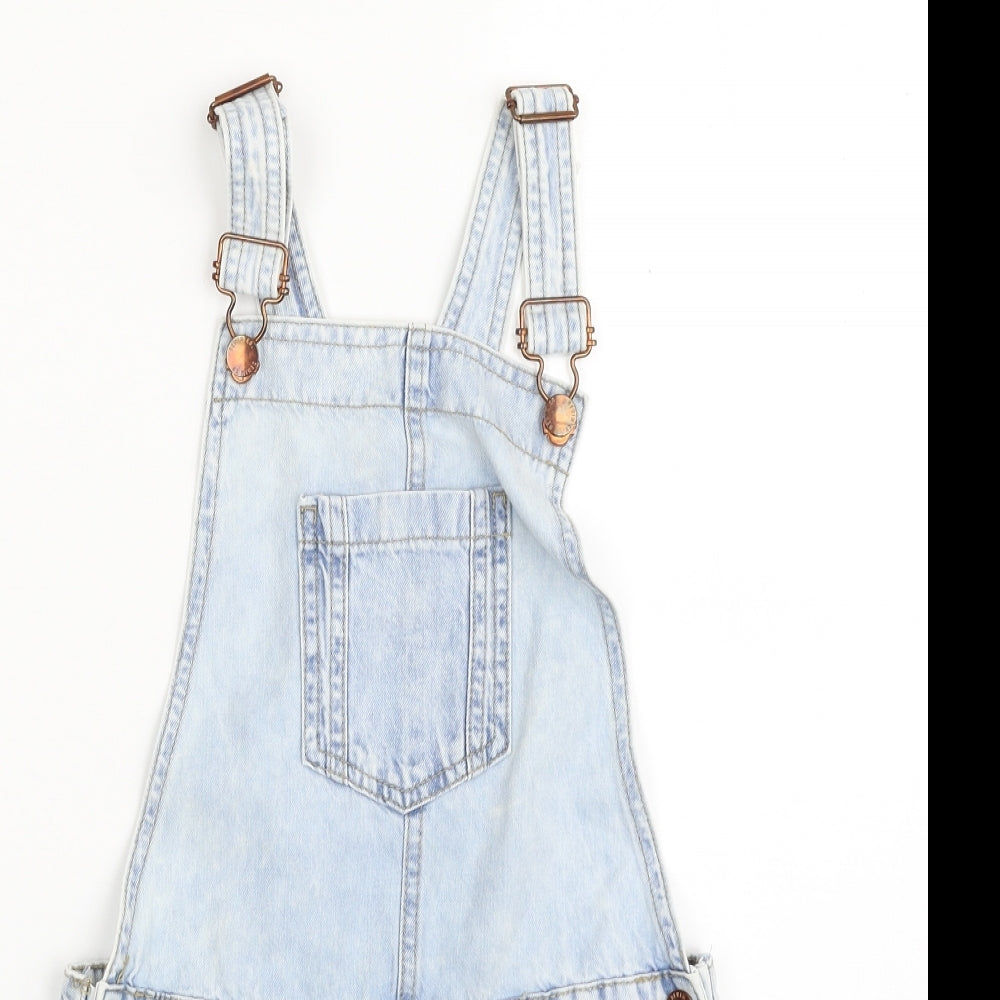 Denim & Co. Girls Blue  100% Cotton Pinafore/Dungaree Dress  Size 11-12 Years  Square Neck Button