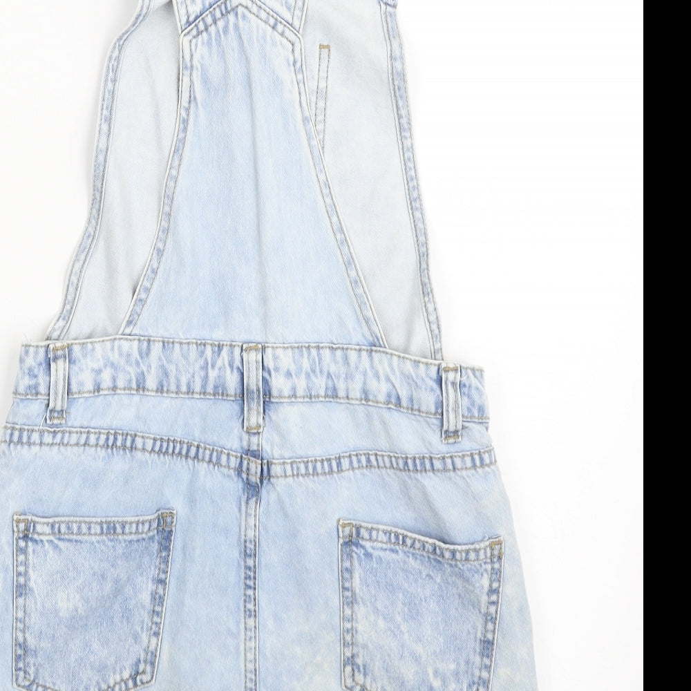 Denim & Co. Girls Blue  100% Cotton Pinafore/Dungaree Dress  Size 11-12 Years  Square Neck Button
