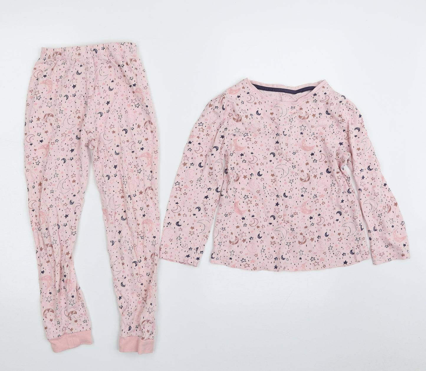 George Girls Pink Solid Cotton Top Pyjama Set Size 6-7 Years  Pullover - STARS