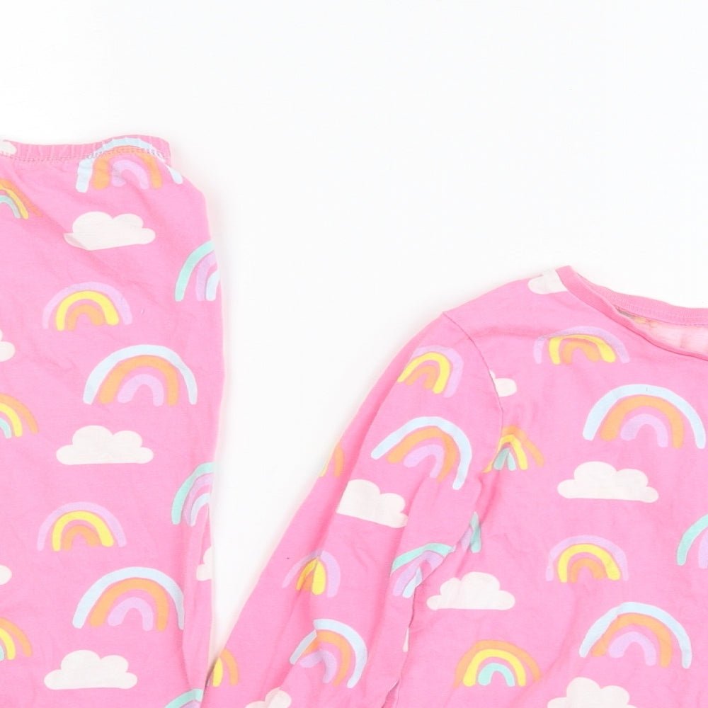 George Girls Pink Solid 100% Cotton Top Pyjama Set Size 6-7 Years  Pullover - Rainbow