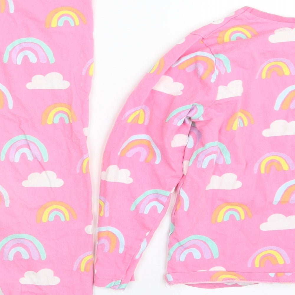 George Girls Pink Solid 100% Cotton Top Pyjama Set Size 6-7 Years  Pullover - Rainbow