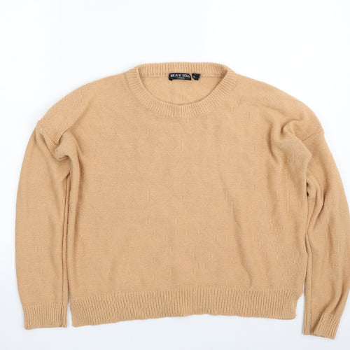 Brave Soul Womens Brown Crew Neck  Acrylic Pullover Jumper Size 12