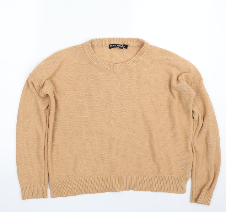 Brave Soul Womens Brown Crew Neck  Acrylic Pullover Jumper Size 12
