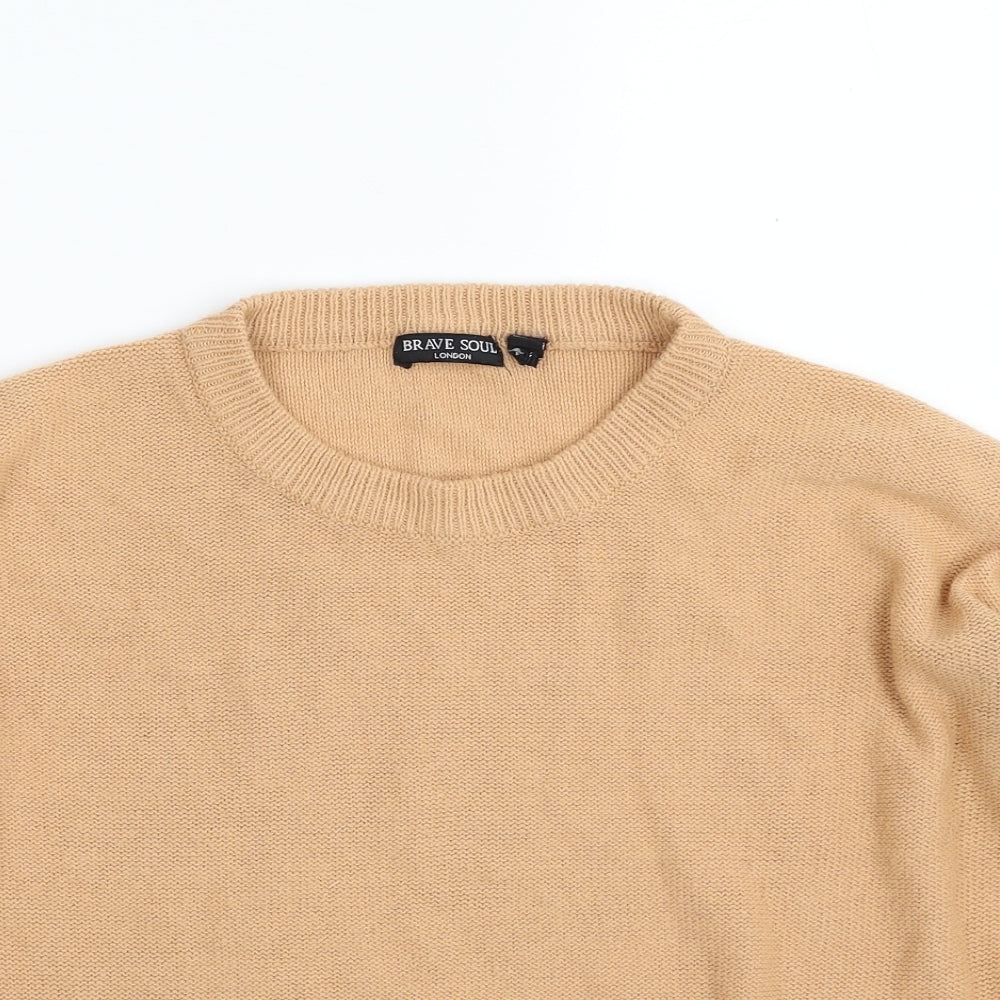 Brave Soul Womens Brown Crew Neck  Acrylic Pullover Jumper Size 12