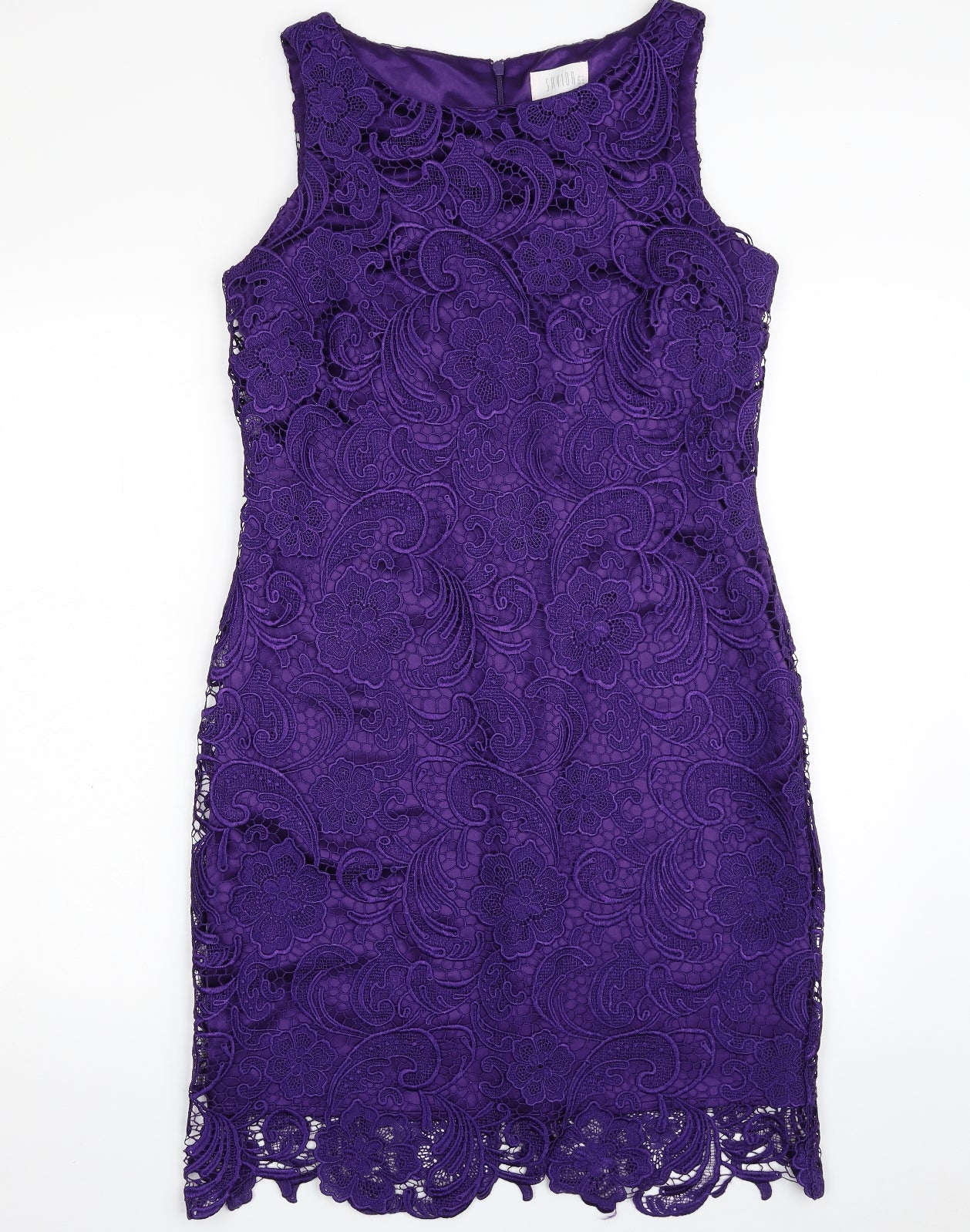 Savida  Womens Purple Floral Polyester Sheath  Size 14  Boat Neck Zip