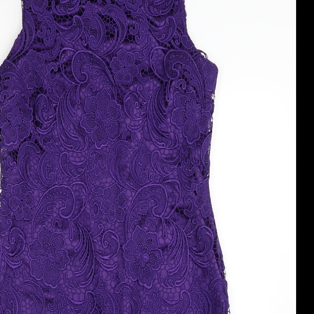 Savida  Womens Purple Floral Polyester Sheath  Size 14  Boat Neck Zip