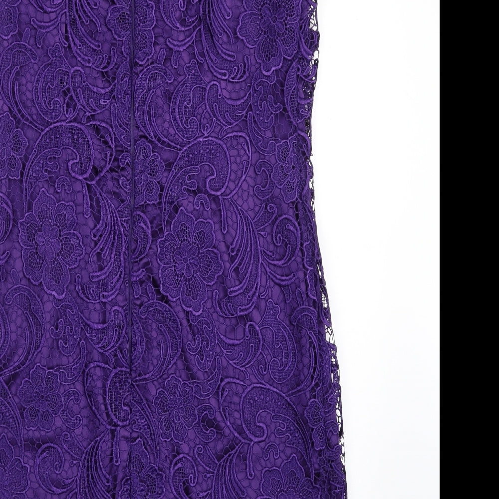 Savida  Womens Purple Floral Polyester Sheath  Size 14  Boat Neck Zip