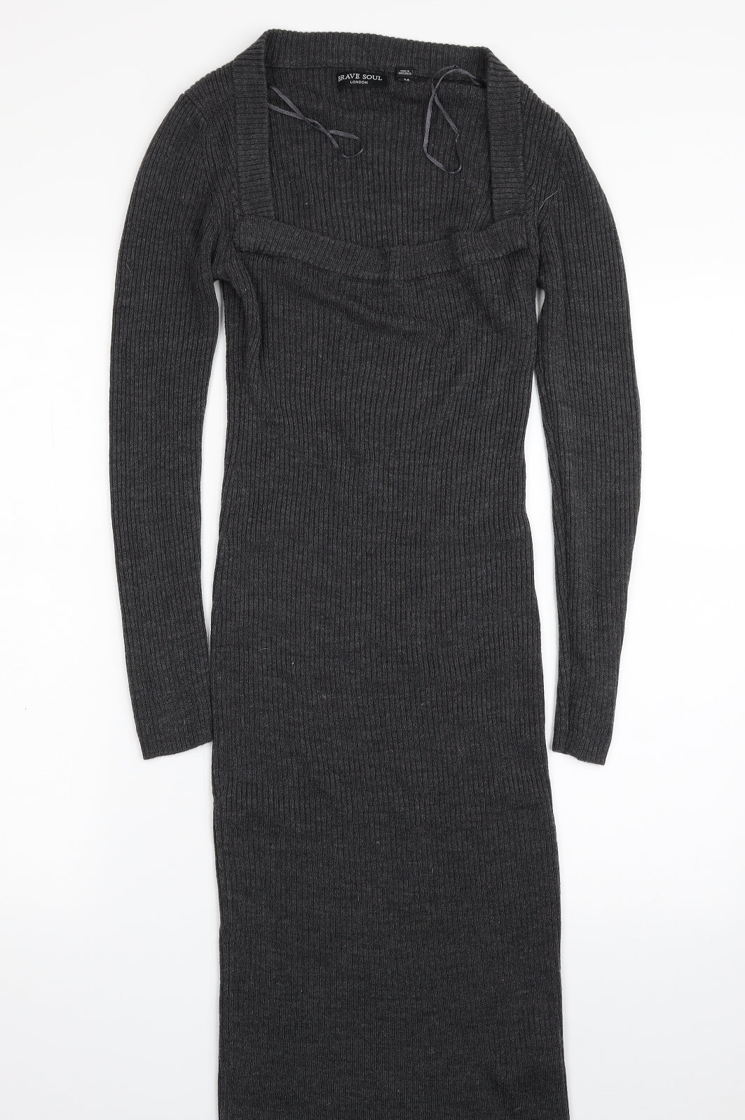 Brave Soul Womens Grey  Acrylic Jumper Dress  Size M  Square Neck Pullover