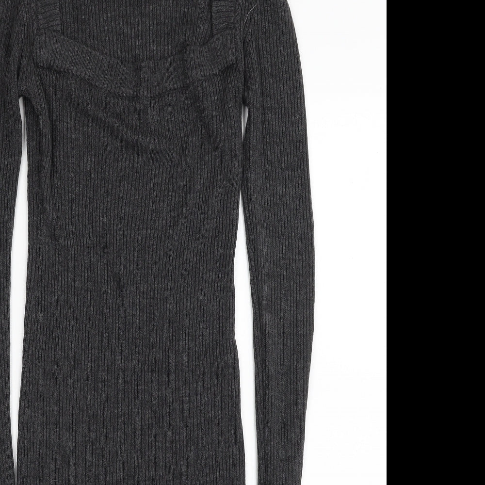 Brave Soul Womens Grey  Acrylic Jumper Dress  Size M  Square Neck Pullover