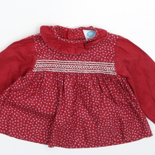 Boots Girls Red Floral 100% Cotton A-Line  Size 3-6 Months  Collared Button