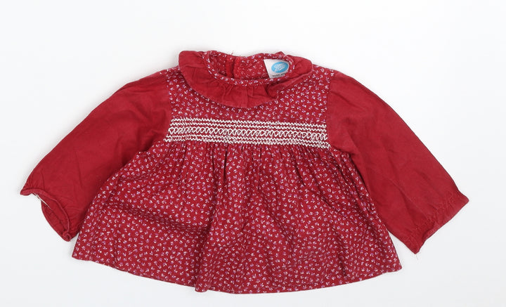 Boots Girls Red Floral 100% Cotton A-Line  Size 3-6 Months  Collared Button