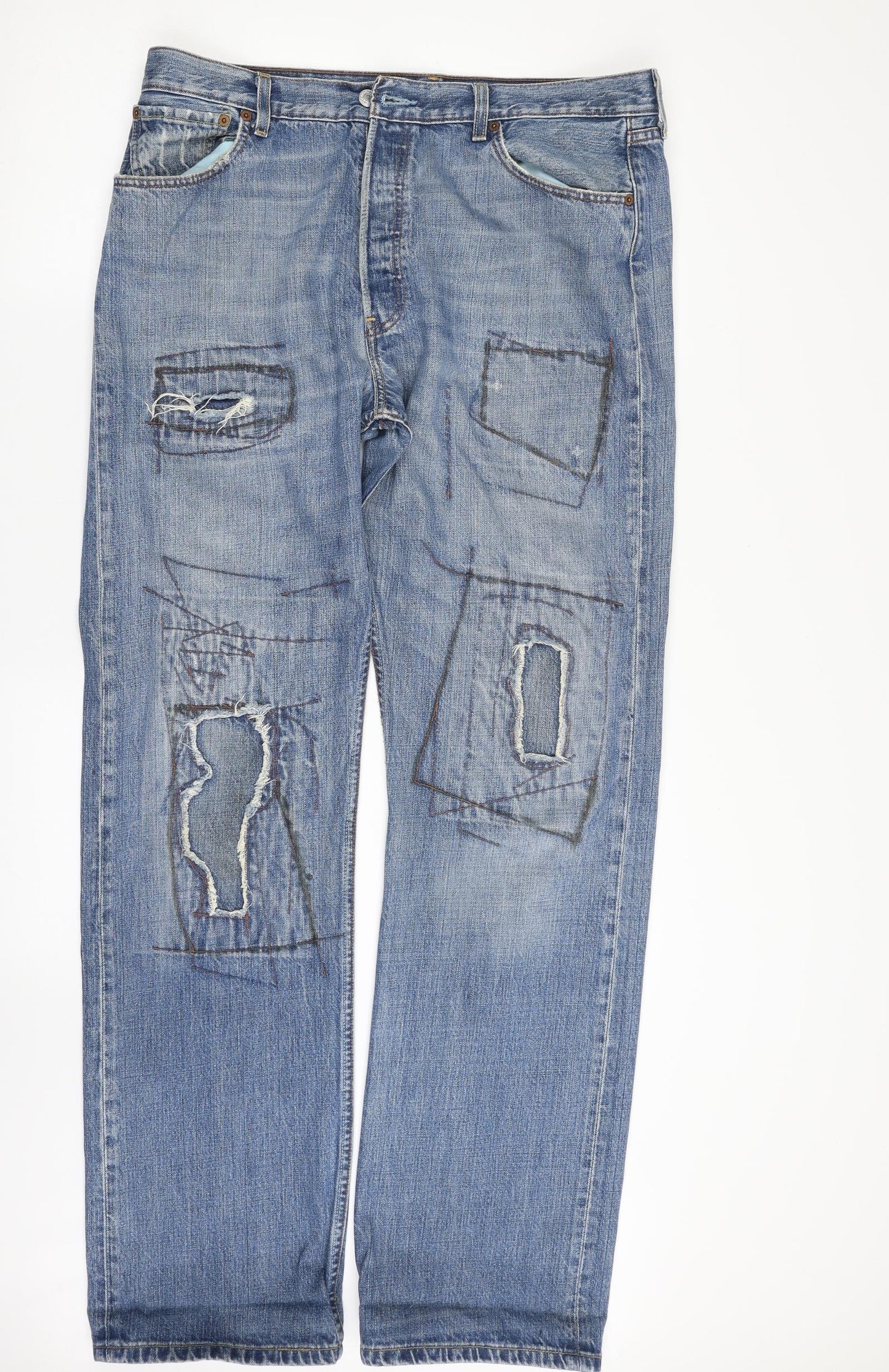 Levi's Mens Blue  Cotton Straight Jeans Size 36 in L34 in Regular Button