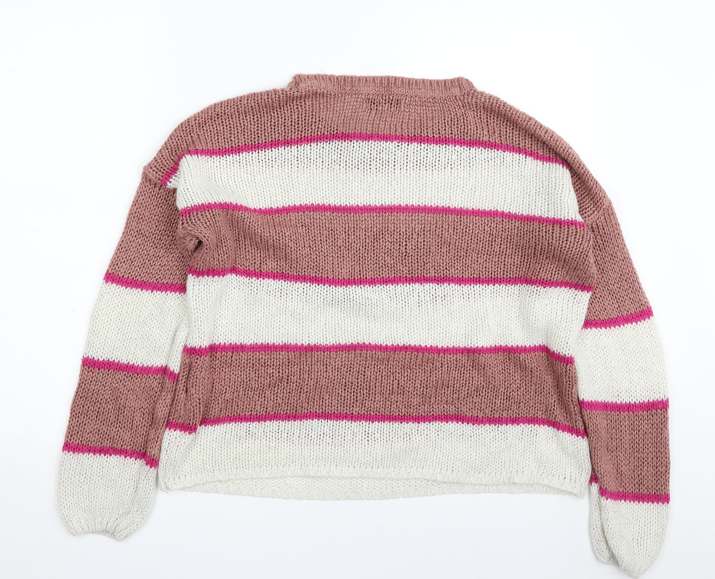Only Womens Pink Crew Neck Striped Acrylic Pullover Jumper Size M