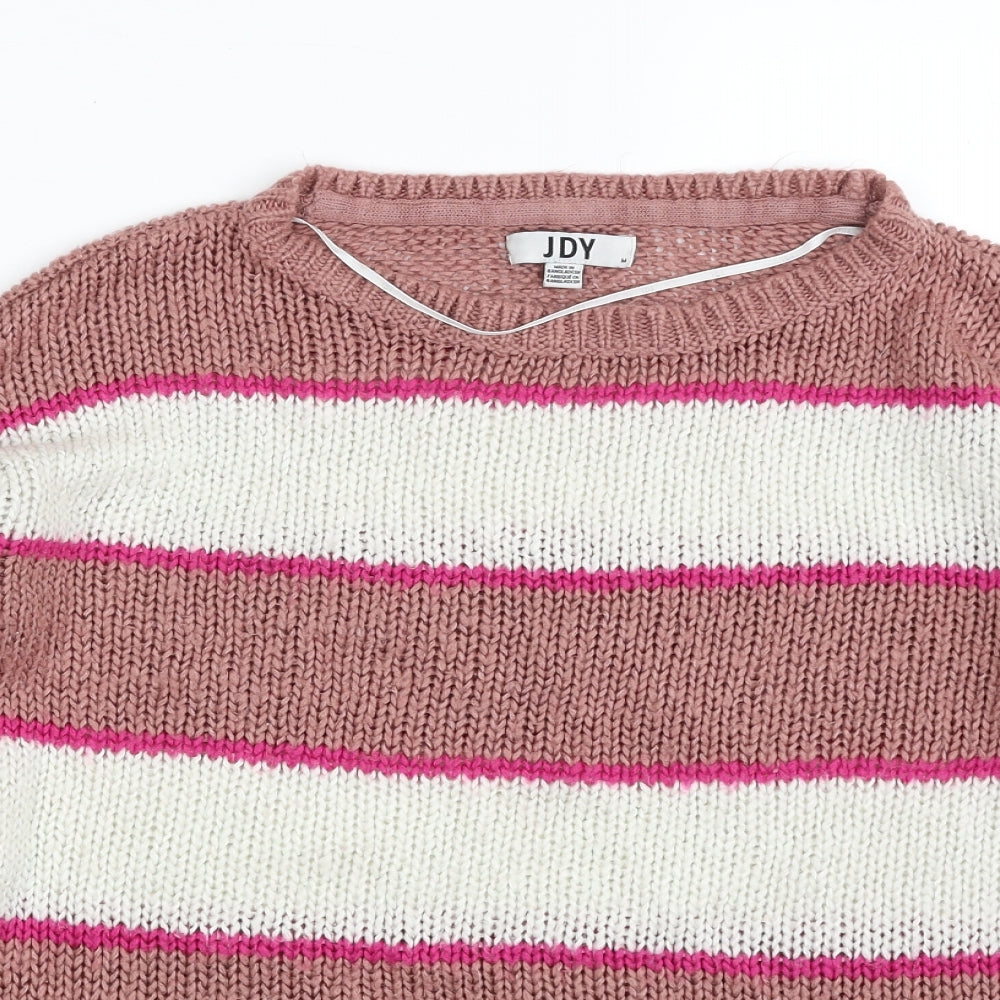 Only Womens Pink Crew Neck Striped Acrylic Pullover Jumper Size M