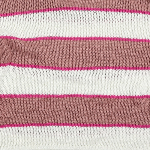 Only Womens Pink Crew Neck Striped Acrylic Pullover Jumper Size M