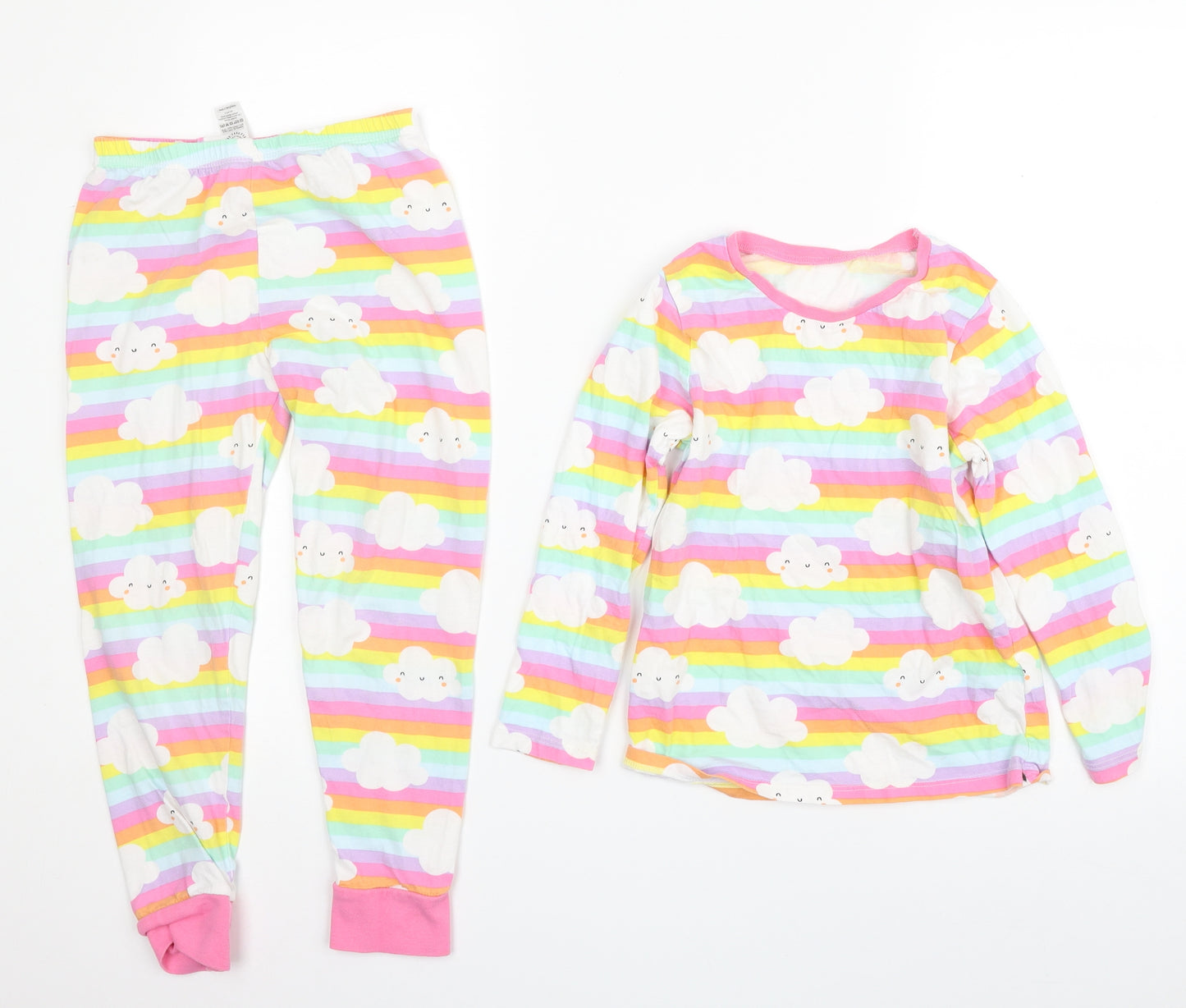 George Girls Multicoloured Solid 100% Cotton Top Pyjama Set Size 6-7 Years  Pullover - Rainbow