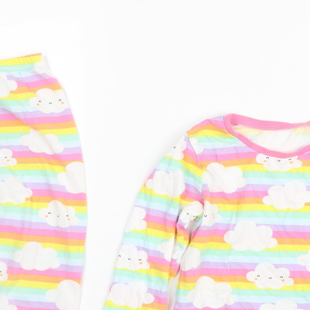 George Girls Multicoloured Solid 100% Cotton Top Pyjama Set Size 6-7 Years  Pullover - Rainbow