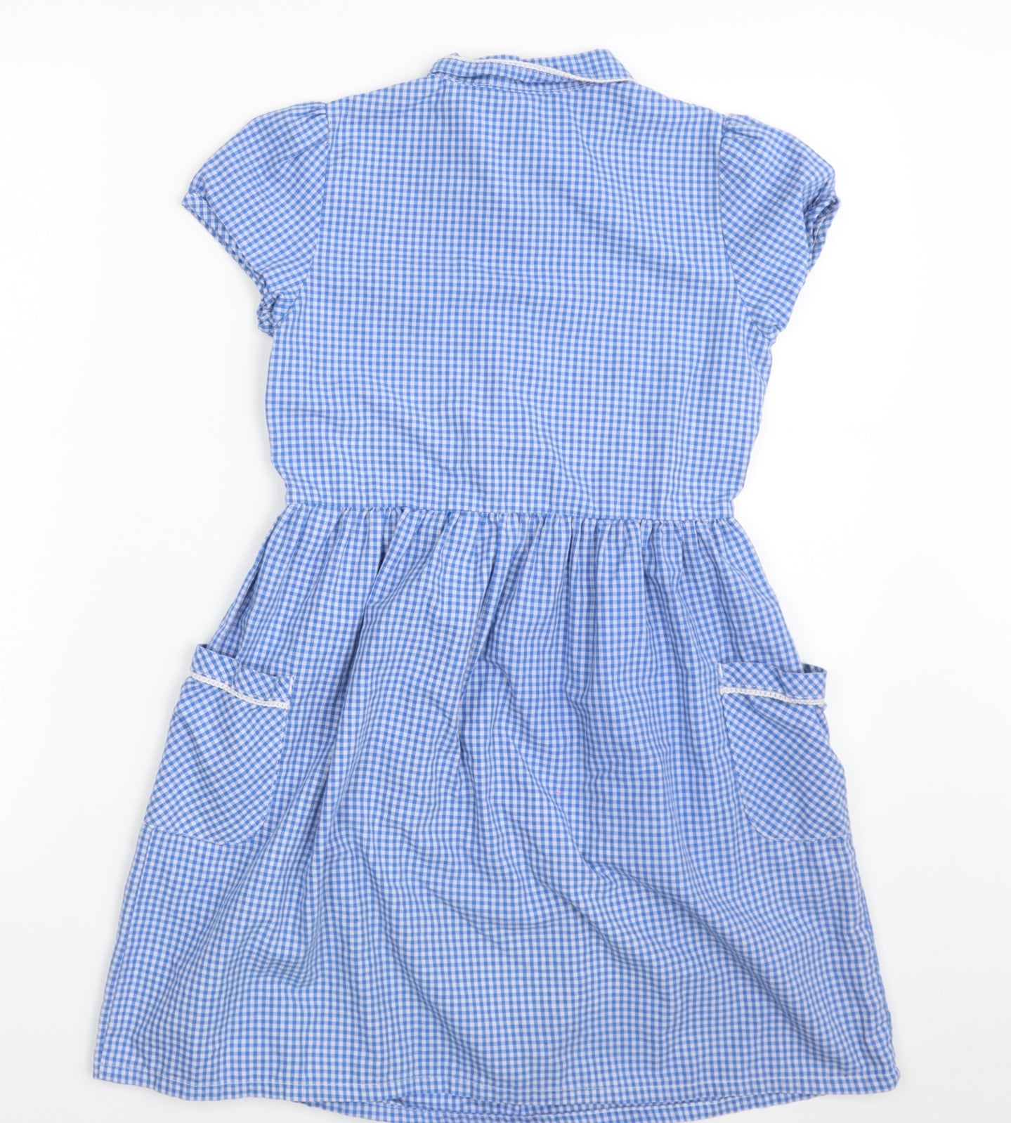 F&F Girls Blue Check Cotton Shirt Dress  Size 9-10 Years  Collared Button - School wear