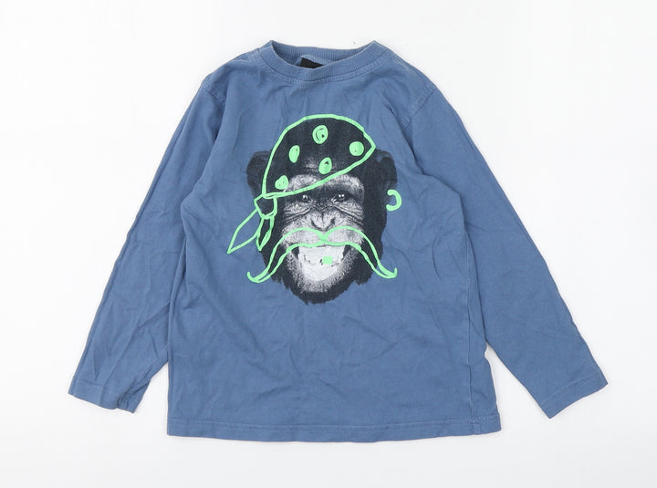 NEXT Boys Blue 100% Cotton Basic T-Shirt Size 5 Years Round Neck Pullover - Monkey