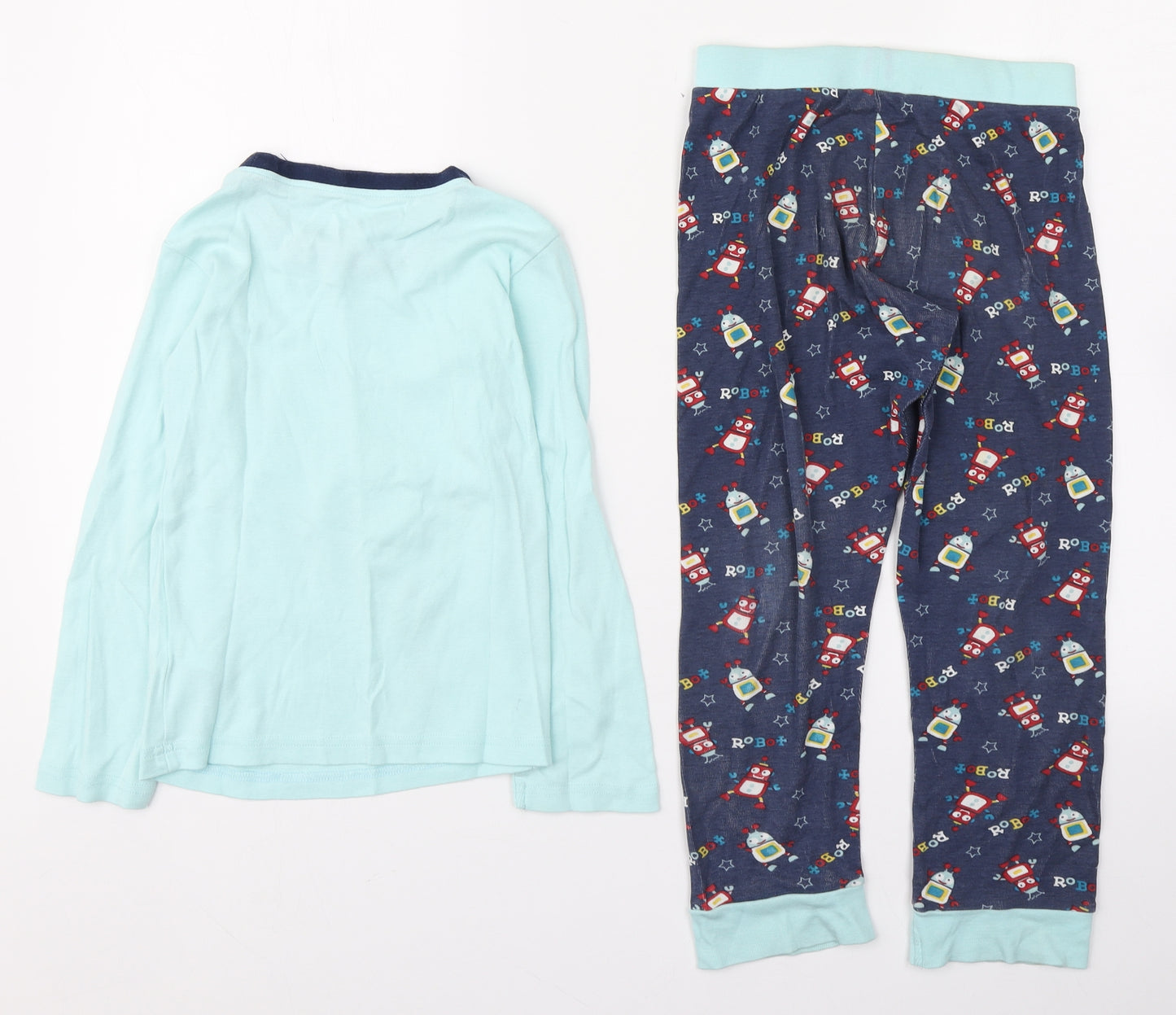 Marks and Spencer Boys Blue Geometric Cotton  Pyjama Set Size 6-7 Years  Pullover - Robot