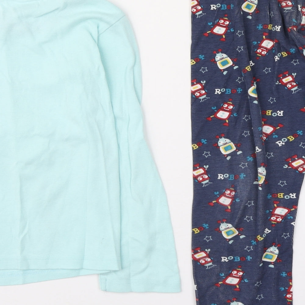 Marks and Spencer Boys Blue Geometric Cotton  Pyjama Set Size 6-7 Years  Pullover - Robot