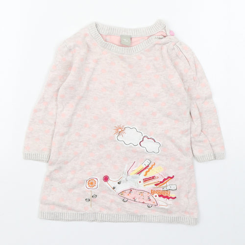TU Girls Pink Polka Dot 100% Cotton Jumper Dress  Size 6-9 Months  Round Neck Pullover - Hedgehog