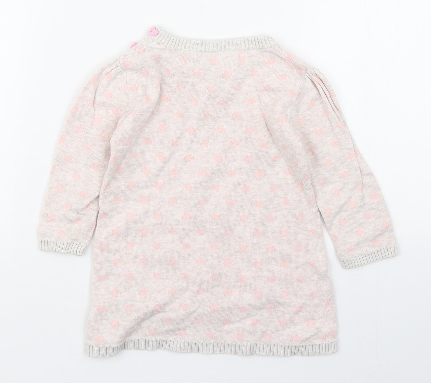 TU Girls Pink Polka Dot 100% Cotton Jumper Dress  Size 6-9 Months  Round Neck Pullover - Hedgehog