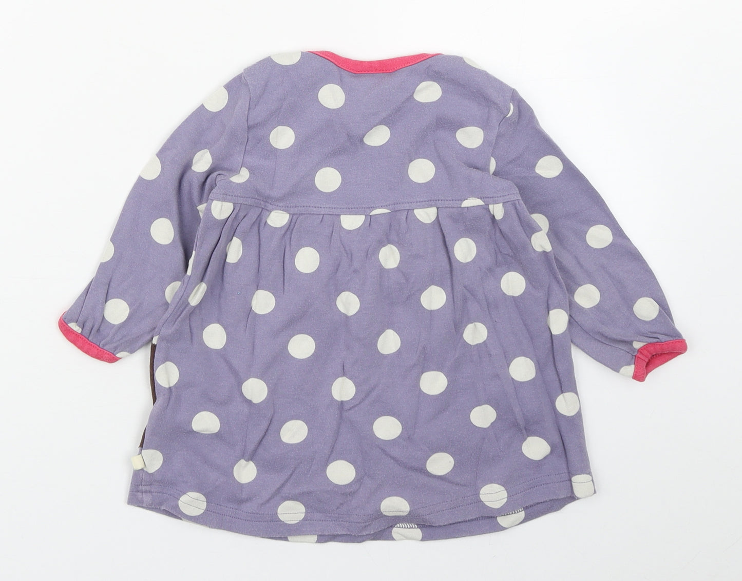 Frugi Girls Purple Polka Dot 100% Cotton A-Line  Size 6-9 Months  Round Neck Pullover - Hedgehog