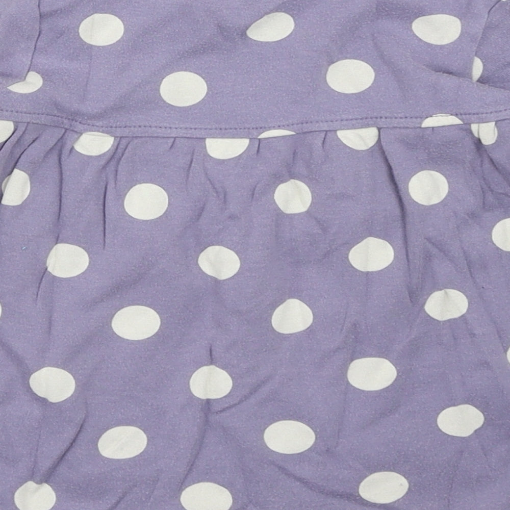 Frugi Girls Purple Polka Dot 100% Cotton A-Line  Size 6-9 Months  Round Neck Pullover - Hedgehog