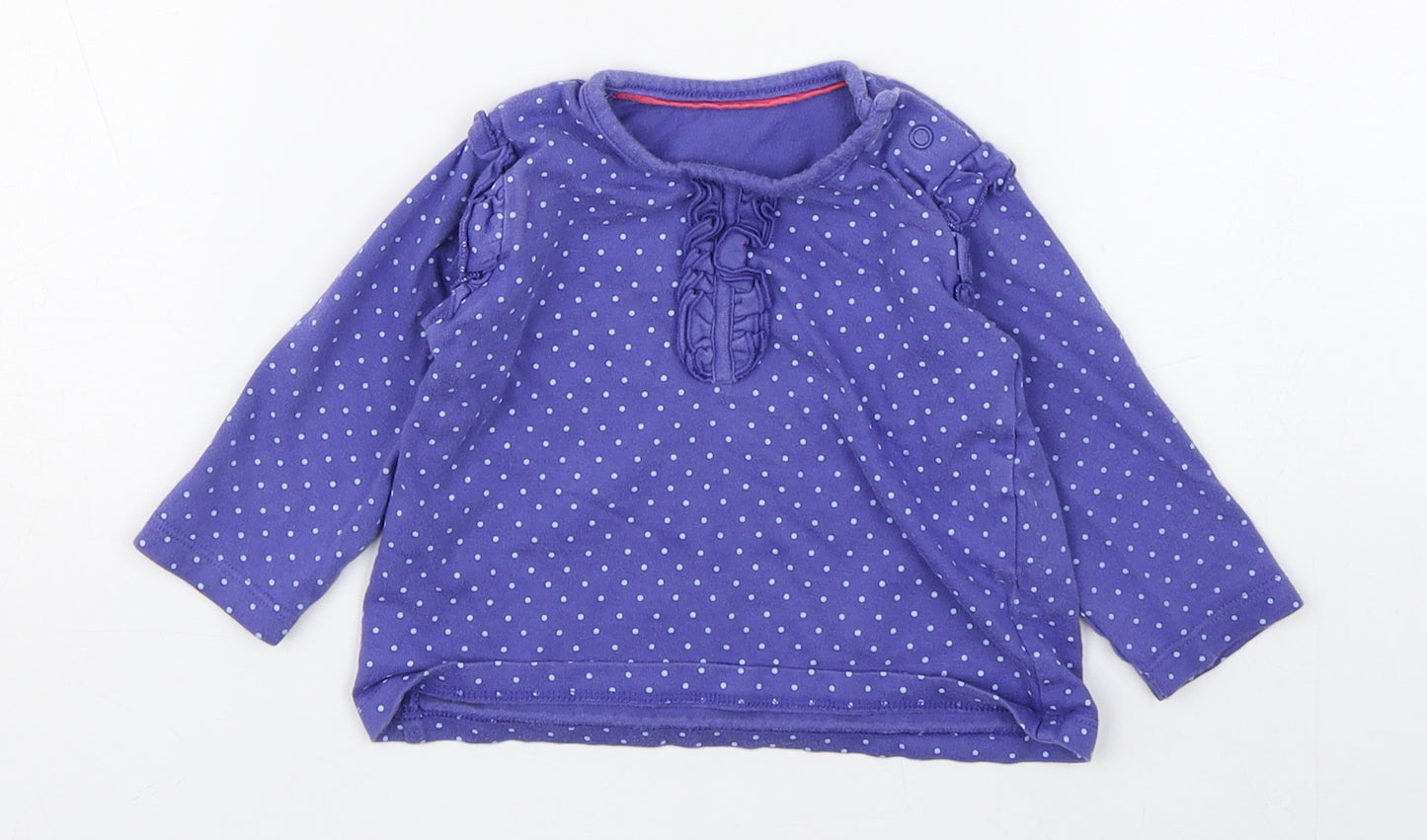 Marks and Spencer Girls Purple Polka Dot 100% Cotton Basic T-Shirt Size 6-9 Months Round Neck Pullover