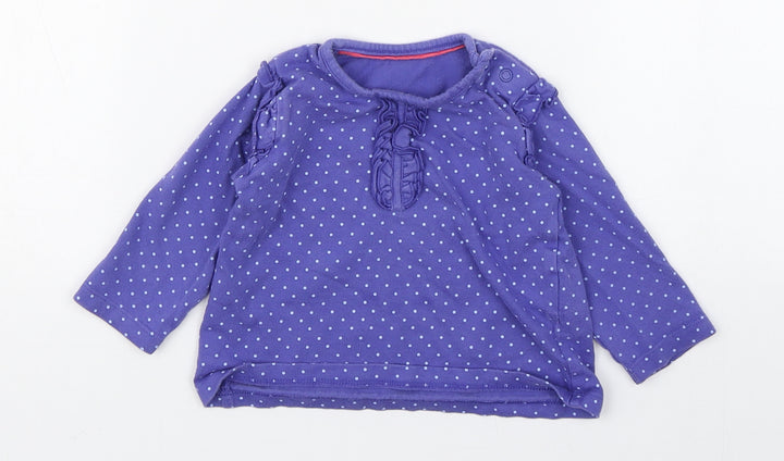 Marks and Spencer Girls Purple Polka Dot 100% Cotton Basic T-Shirt Size 6-9 Months Round Neck Pullover
