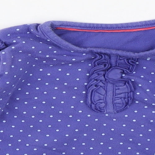 Marks and Spencer Girls Purple Polka Dot 100% Cotton Basic T-Shirt Size 6-9 Months Round Neck Pullover