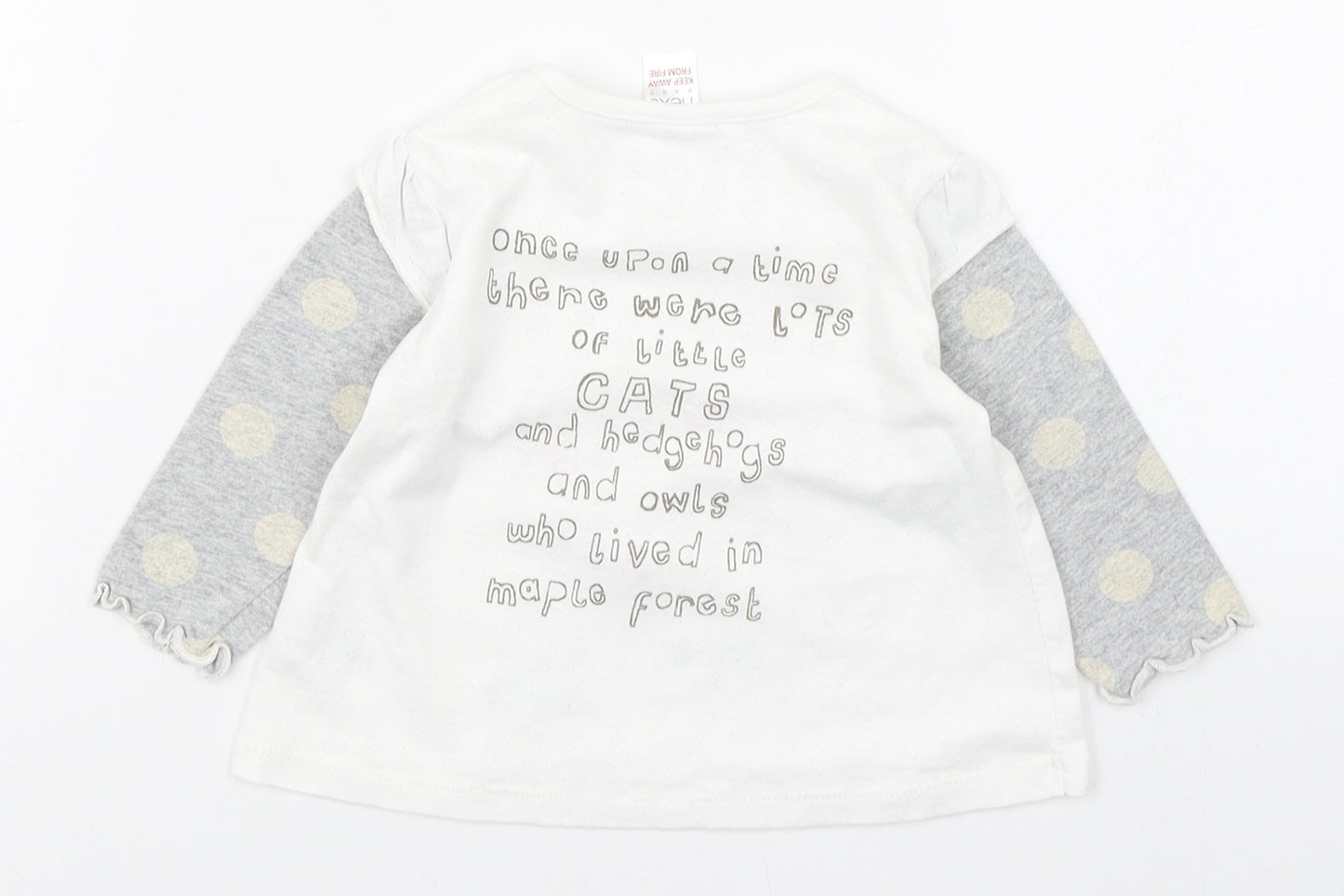 NEXT Girls White  Cotton Basic T-Shirt Size 6-9 Months Round Neck Pullover - Cats