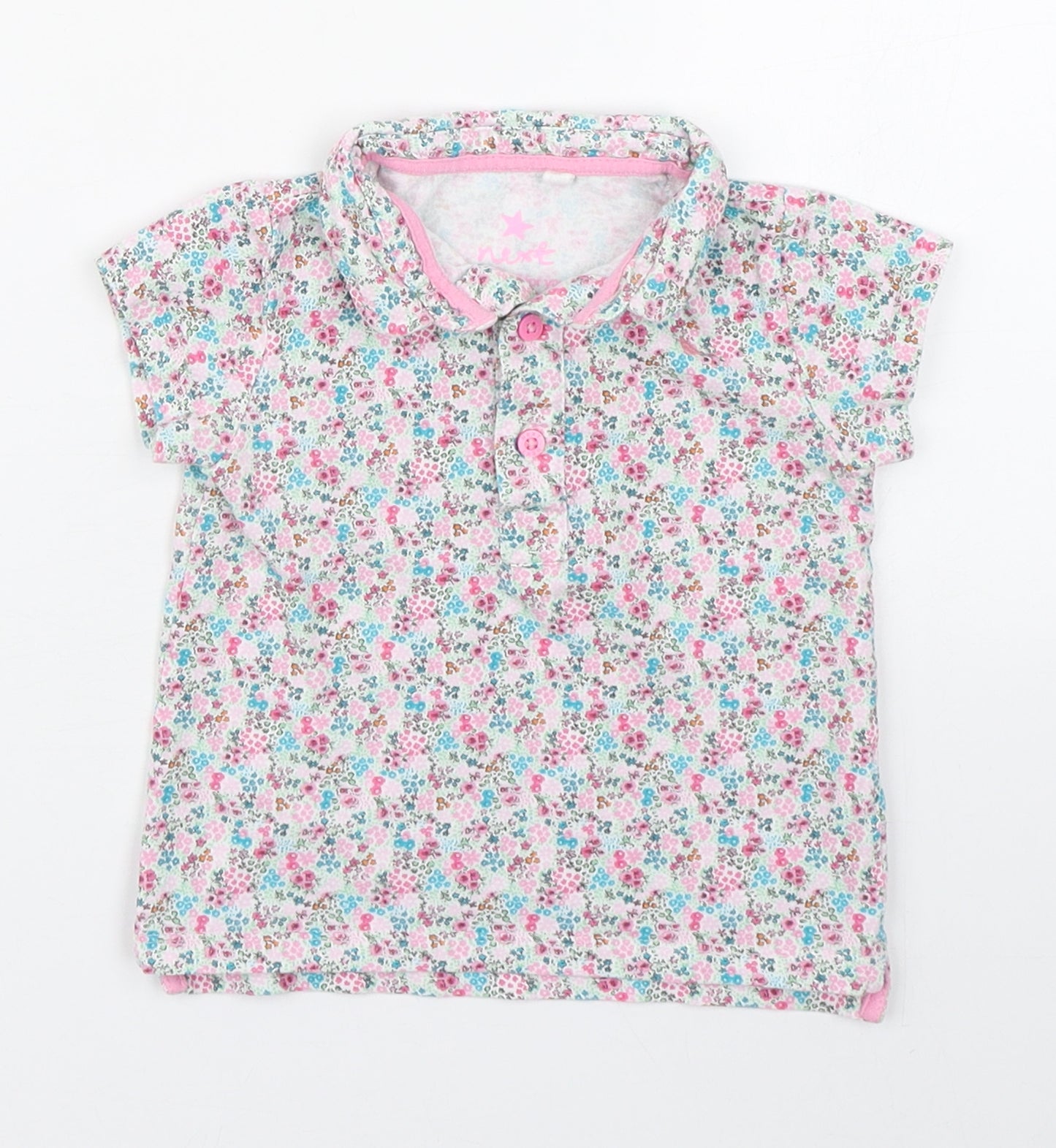 NEXT Girls Multicoloured Floral 100% Cotton Basic Polo Size 9-12 Months Collared Button