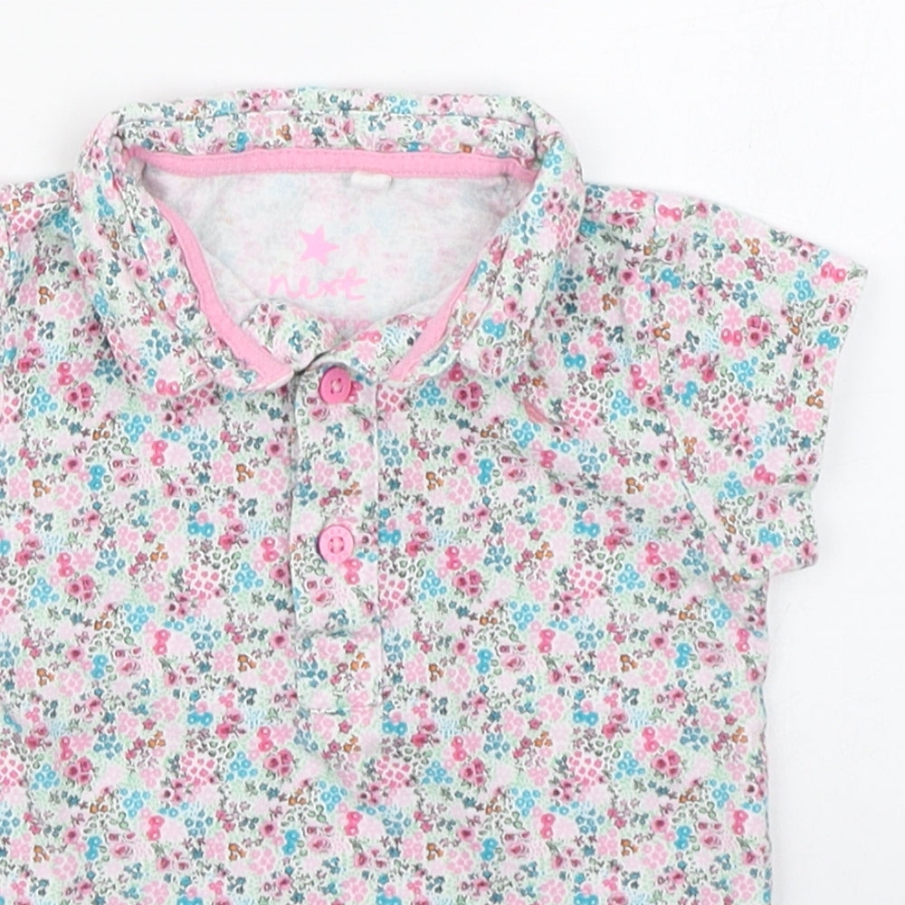 NEXT Girls Multicoloured Floral 100% Cotton Basic Polo Size 9-12 Months Collared Button