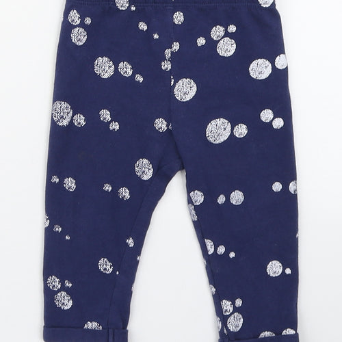 M&Co. Girls Blue Polka Dot Cotton Jogger Leggings Size 3-6 Months
