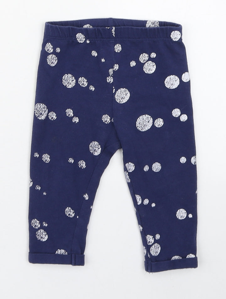M&Co. Girls Blue Polka Dot Cotton Jogger Leggings Size 3-6 Months