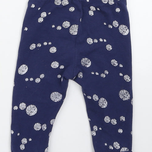 M&Co. Girls Blue Polka Dot Cotton Jogger Leggings Size 3-6 Months