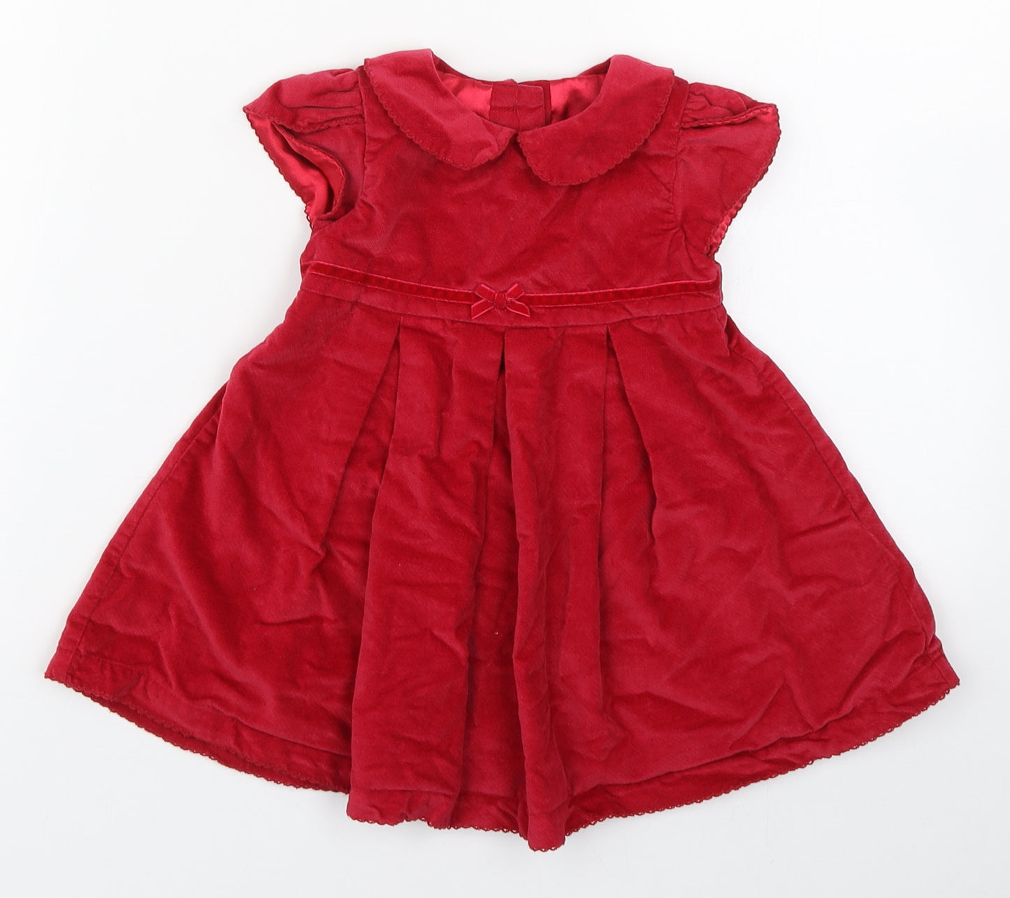 Mothercare Girls Red  Cotton Fit & Flare  Size 6-9 Months  Collared Button