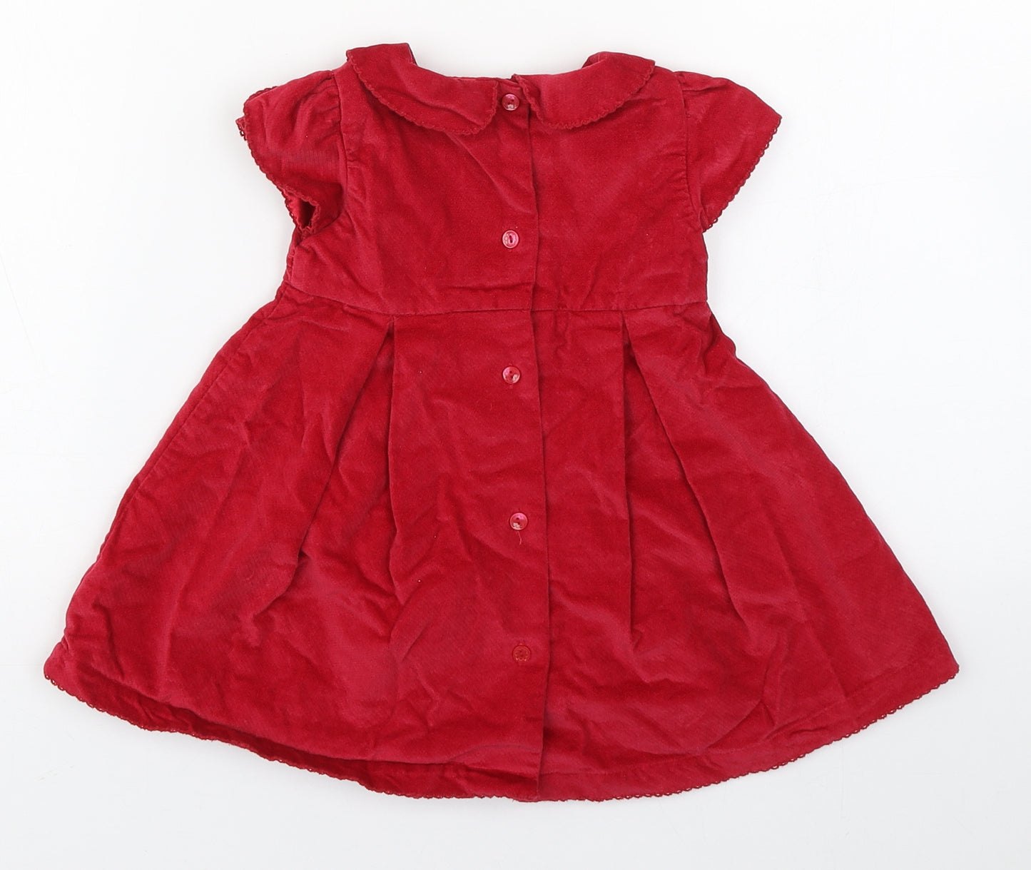 Mothercare Girls Red  Cotton Fit & Flare  Size 6-9 Months  Collared Button